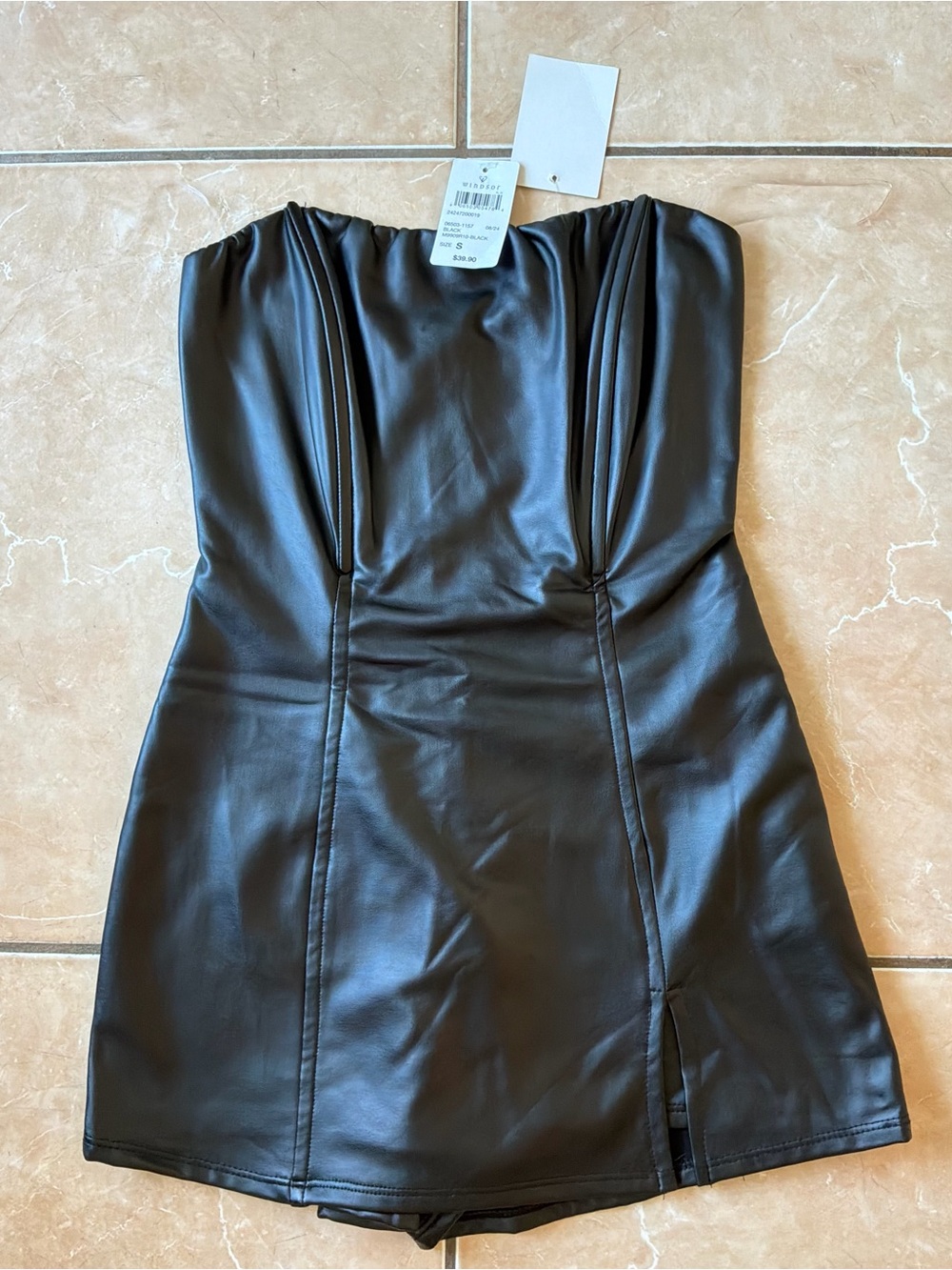 Windsor Black Strapless Faux Leather Mini Romper